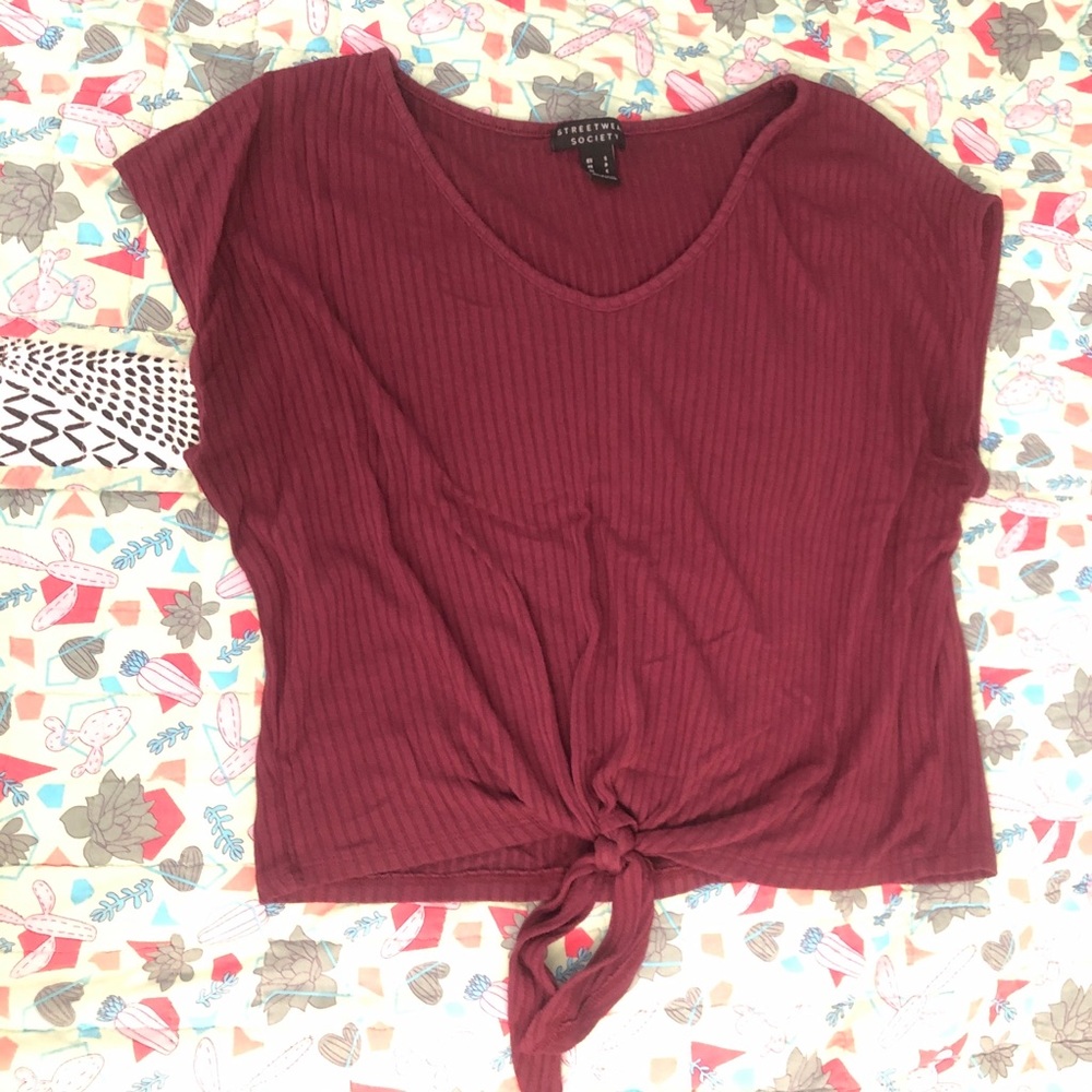 Ribbed Tie-Front Top